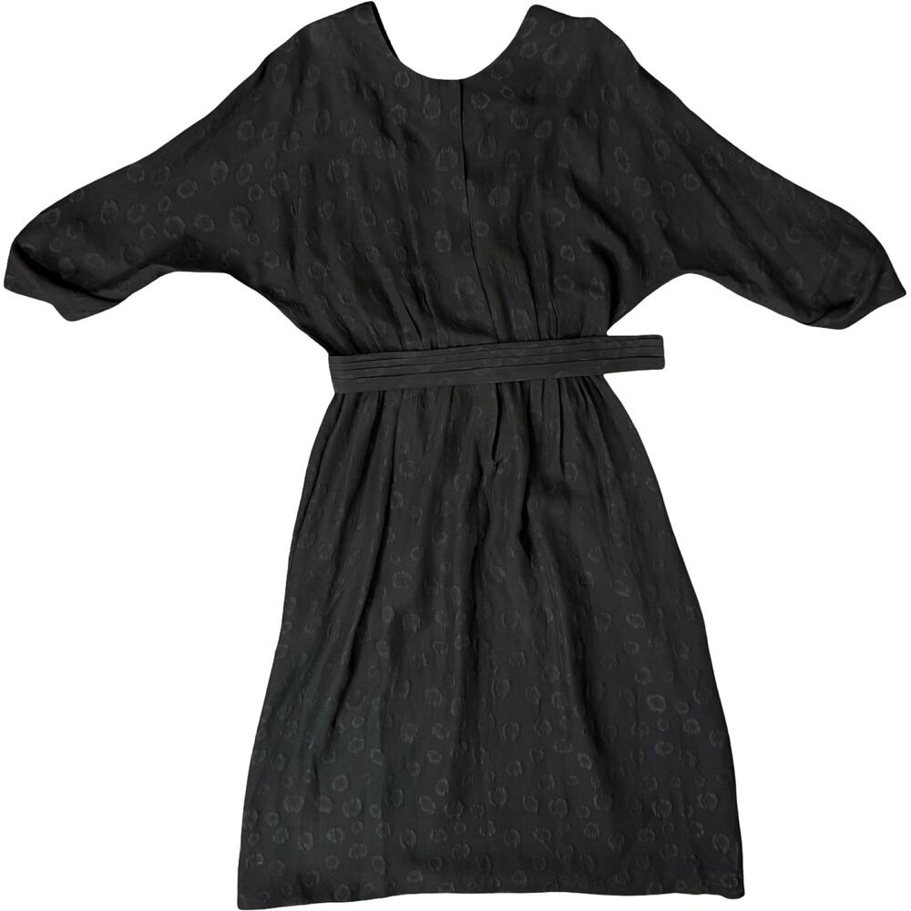 & Other Stories Black Burnout Silk Bracelet Sleeve Belted Midi Dress sz 36 / S